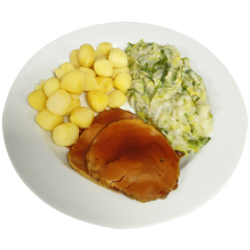 Kalkoenschnitzel Kippenjus chinese kool met saus Krielaardappelen gekookt